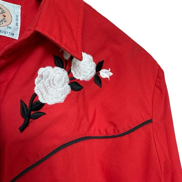 VTG 90s Ely Country Charmers Western Pearl Snap Shirt Womens L Red Embroidered - Picture 3 of 11